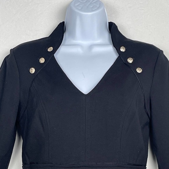 Ponte Knit White House Black Market Black Dress, Military Goldtone Buttons, Sz 2 - Picture 3 of 16